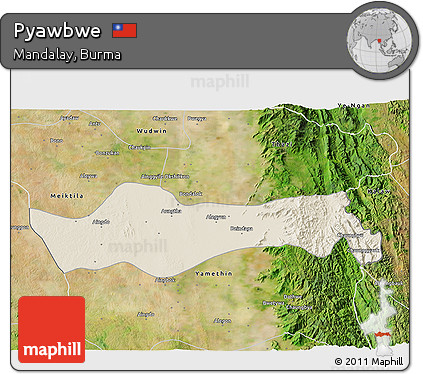 Shaded Relief 3D Map of Pyawbwe, satellite outside