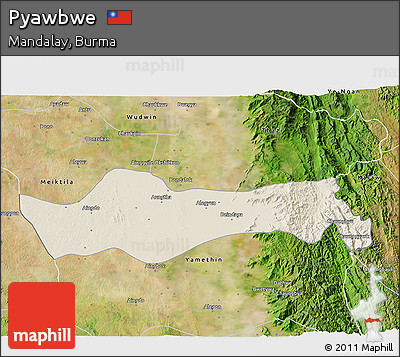 Shaded Relief 3D Map of Pyawbwe, satellite outside