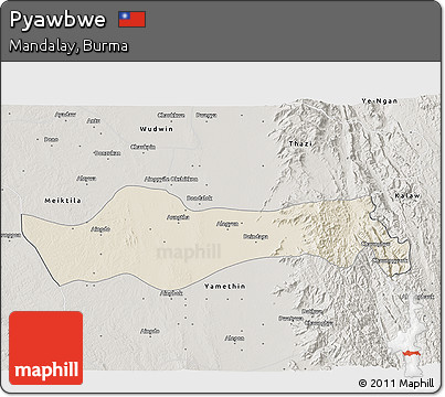 Shaded Relief 3D Map of Pyawbwe, semi-desaturated