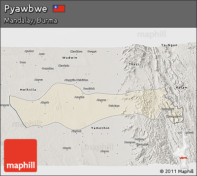 Shaded Relief 3D Map of Pyawbwe, semi-desaturated