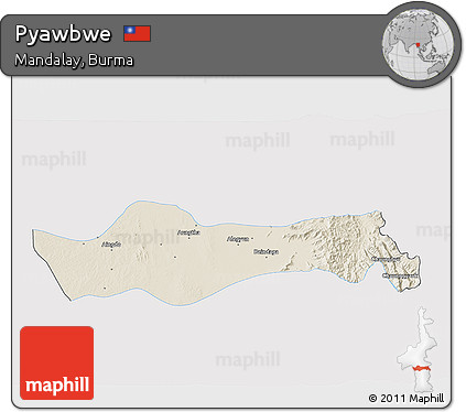 Shaded Relief 3D Map of Pyawbwe, single color outside