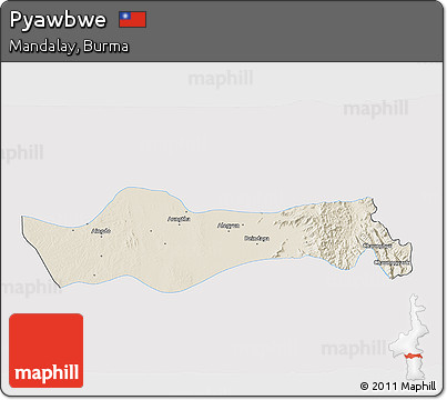 Shaded Relief 3D Map of Pyawbwe, single color outside