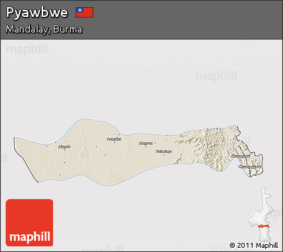 Shaded Relief 3D Map of Pyawbwe, single color outside