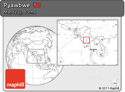 Blank Location Map of Pyawbwe, within the entire country