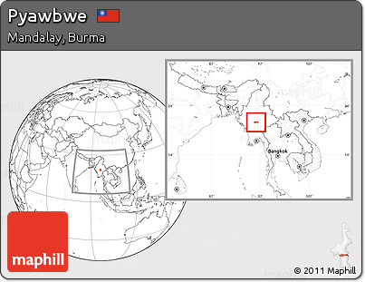 Blank Location Map of Pyawbwe, within the entire country