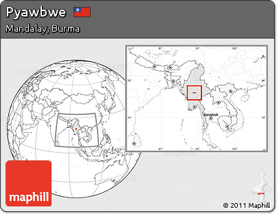 Blank Location Map of Pyawbwe, highlighted country, within the entire country