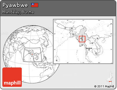 Blank Location Map of Pyawbwe, highlighted country, highlighted parent region, within the entire country