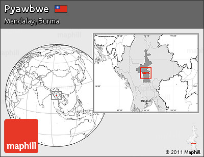 Blank Location Map of Pyawbwe, highlighted country, highlighted parent region
