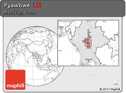 Blank Location Map of Pyawbwe, highlighted country, highlighted parent region