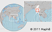 Gray Location Map of Pyawbwe, highlighted country, within the entire country, hill shading