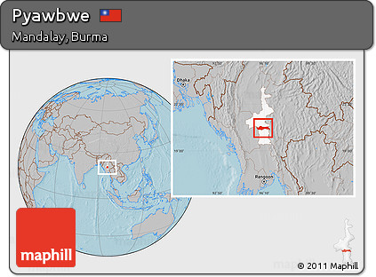 Gray Location Map of Pyawbwe, highlighted parent region, hill shading