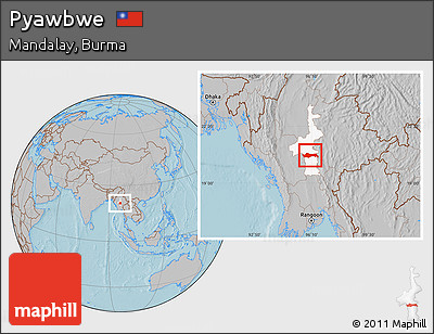 Gray Location Map of Pyawbwe, highlighted parent region, hill shading
