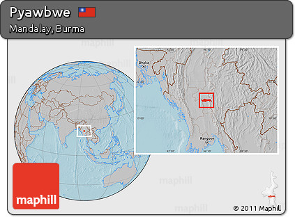 Gray Location Map of Pyawbwe, hill shading