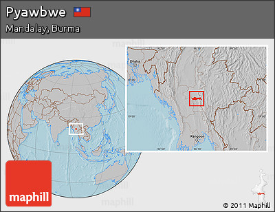 Gray Location Map of Pyawbwe, hill shading