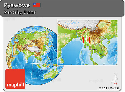 Physical Location Map of Pyawbwe, highlighted parent region, within the entire country