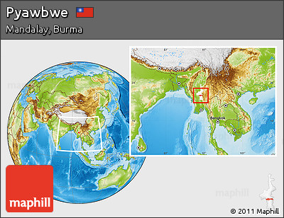 Physical Location Map of Pyawbwe, highlighted parent region, within the entire country