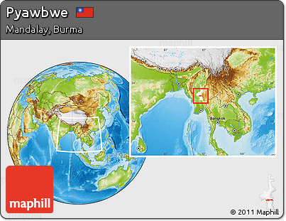 Physical Location Map of Pyawbwe, highlighted parent region, within the entire country