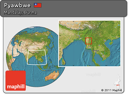 Satellite Location Map of Pyawbwe, within the entire country