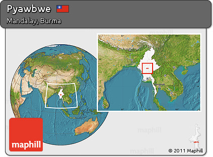 Satellite Location Map of Pyawbwe, highlighted country, within the entire country