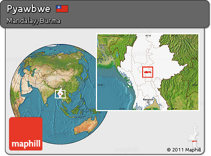 Satellite Location Map of Pyawbwe, highlighted country