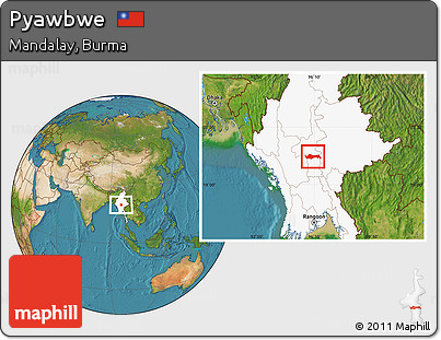 Satellite Location Map of Pyawbwe, highlighted country