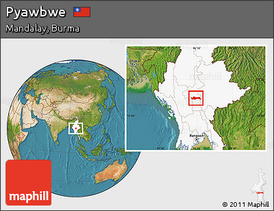 Satellite Location Map of Pyawbwe, highlighted country