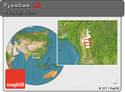 Satellite Location Map of Pyawbwe, highlighted parent region