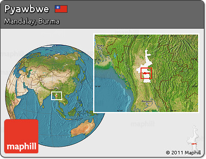 Satellite Location Map of Pyawbwe, highlighted parent region