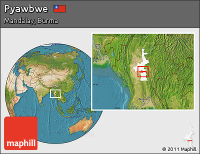 Satellite Location Map of Pyawbwe, highlighted parent region