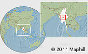 Savanna Style Location Map of Pyawbwe, highlighted country, within the entire country, hill shading