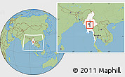 Savanna Style Location Map of Pyawbwe, highlighted country, highlighted parent region, within the entire country