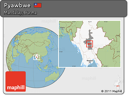 Savanna Style Location Map of Pyawbwe, highlighted country, highlighted parent region
