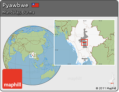 Savanna Style Location Map of Pyawbwe, highlighted country, highlighted parent region