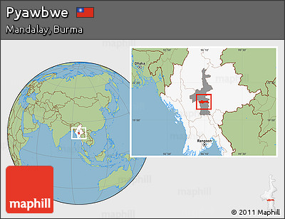 Savanna Style Location Map of Pyawbwe, highlighted country, highlighted parent region