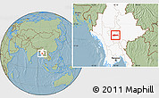 Savanna Style Location Map of Pyawbwe, highlighted country, hill shading