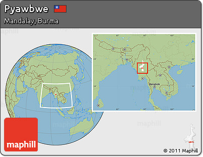 Savanna Style Location Map of Pyawbwe, highlighted parent region, within the entire country