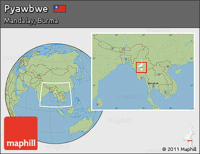 Savanna Style Location Map of Pyawbwe, highlighted parent region, within the entire country