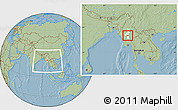 Savanna Style Location Map of Pyawbwe, highlighted parent region, within the entire country, hill shading