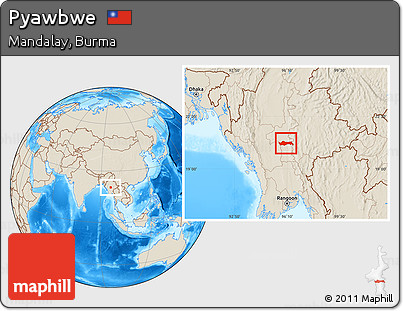 Shaded Relief Location Map of Pyawbwe