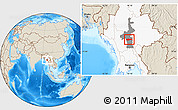 Shaded Relief Location Map of Pyawbwe, highlighted country, highlighted parent region