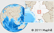 Shaded Relief Location Map of Pyawbwe, highlighted country