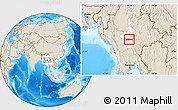 Shaded Relief Location Map of Pyawbwe, highlighted parent region