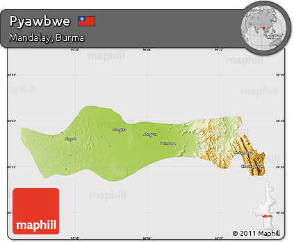 Physical Map of Pyawbwe, cropped outside