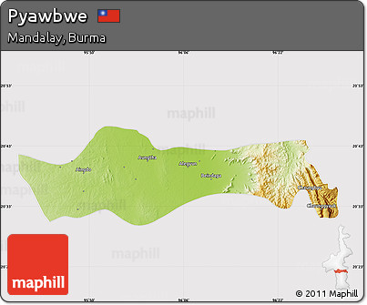 Physical Map of Pyawbwe, cropped outside