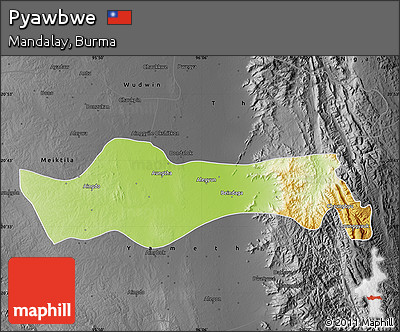 Physical Map of Pyawbwe, darken, desaturated