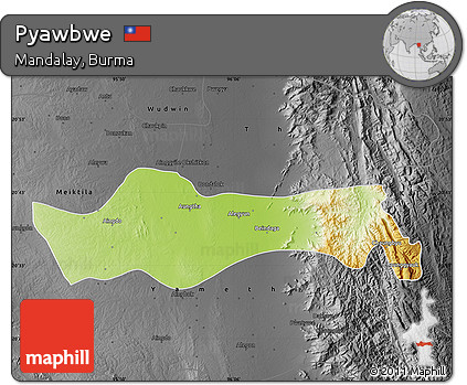Physical Map of Pyawbwe, darken, desaturated