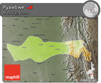 Physical Map of Pyawbwe, darken, semi-desaturated