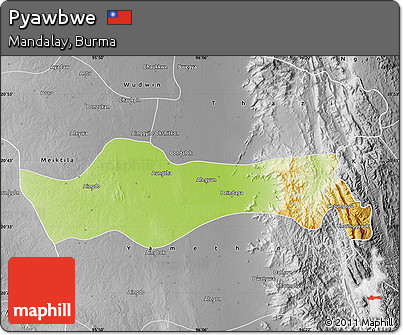 Physical Map of Pyawbwe, desaturated