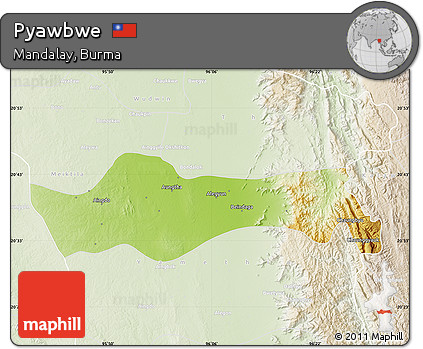 Physical Map of Pyawbwe, lighten