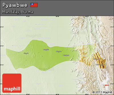 Physical Map of Pyawbwe, lighten